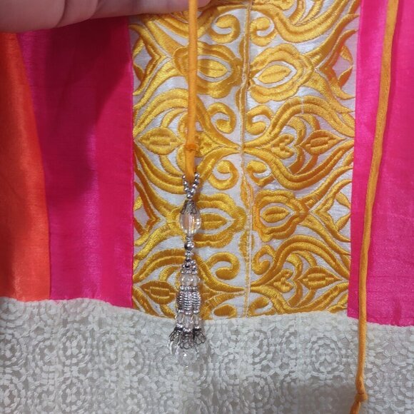Women's Pink Orange White Embroidered Long Anarkani - Picture 5 of 8
